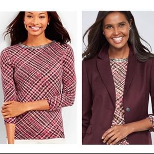 NWT Talbots 100% Cashmere Sweater Crystal Collar sz Petite Med Pink Purple Cream